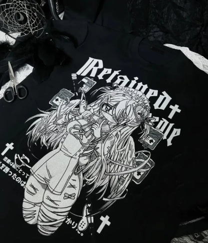Kimutomo Women T Shirts Cartoon Printed Short Sleeve Loose Sweet Funny Y2k Aesthetic Harajuku Tops Grunge Gothic Ladies Casual