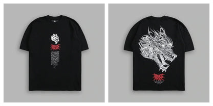 US SIZE NEW "SIDE BY SIDE" OVERSIZED TEE IN BLACK Men T Shirts Y2k DARK Gothic Short Sleeve T-Shirt Harajuku Hip Hop Couple Tops