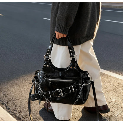 Fashionable Large Capacity Rivet Street Style Women's Tote Bag Shoulder Crossbody Bag Durable Polyester  Commuter Bag