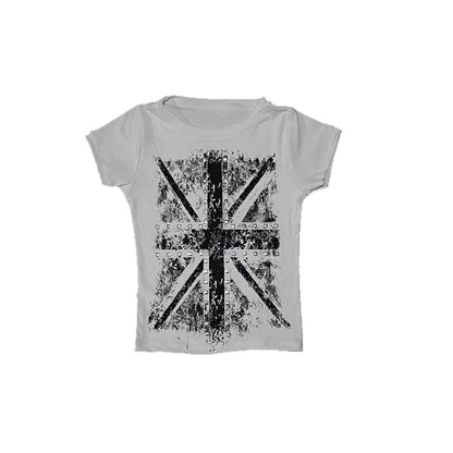 2026 Vintage Gothic Cross Hot Stamping Style Harajuku Round Neck T-Shirt Slim Fit Short Top