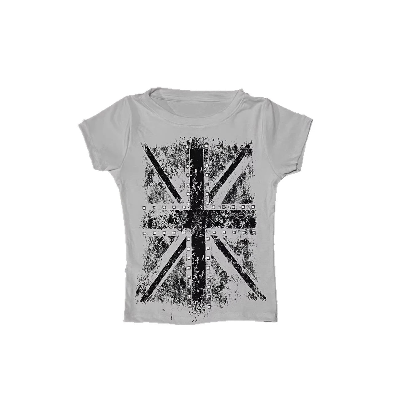 2026 Vintage Gothic Cross Hot Stamping Style Harajuku Round Neck T-Shirt Slim Fit Short Top