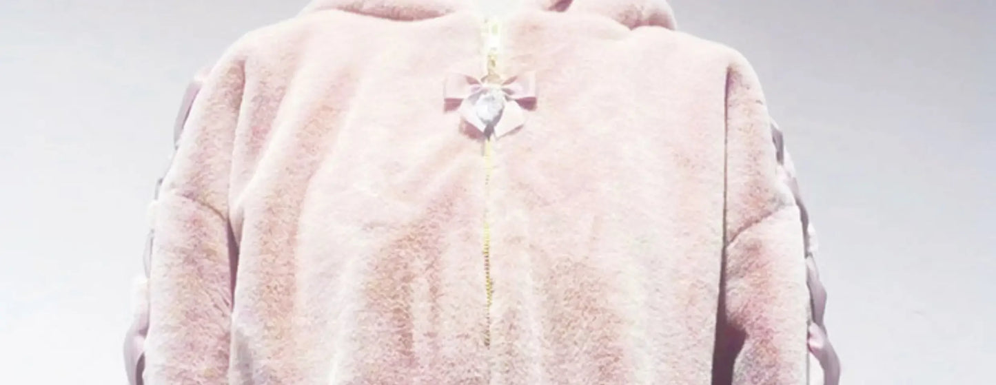 High Quality Japanese Winter New Sweet Cute Mine Cute Rabbit Ear Plush Cotton Coat Jacket Girl Lolita Fur Coats Women Parkas