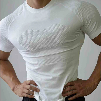 Summer Men Short Sleeve T-Shirt Breathable Compression Gym Running T Shirt Man Casual Tops Seamless Fitness Shirts Man Clothing