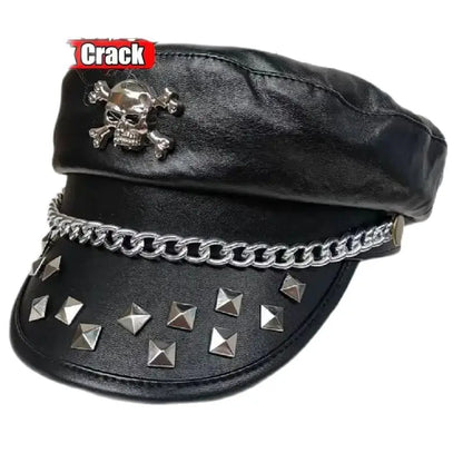 Women's Y2k Harajuku Gothic Punk Lolita Girls Original British Fashion Versatile Leather Style Rock Rivet Short Brim Beret Hat
