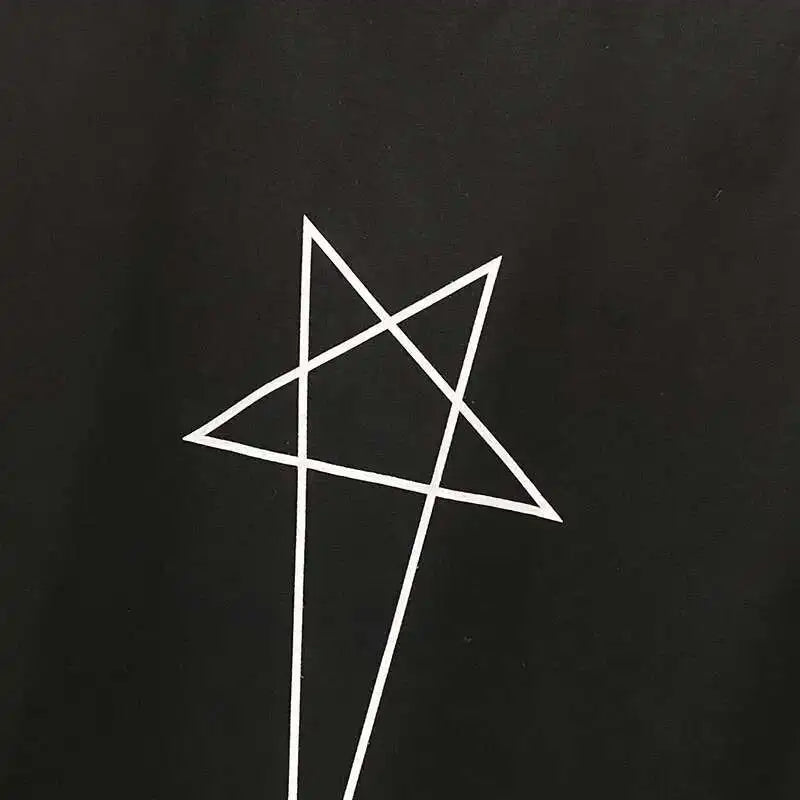 HKSH Spring Summer New Men's Tide Dark Cotton Form Five Star Printed Pattern Cotton T-shirts Half Sleeve Women Chic Tees HK2006