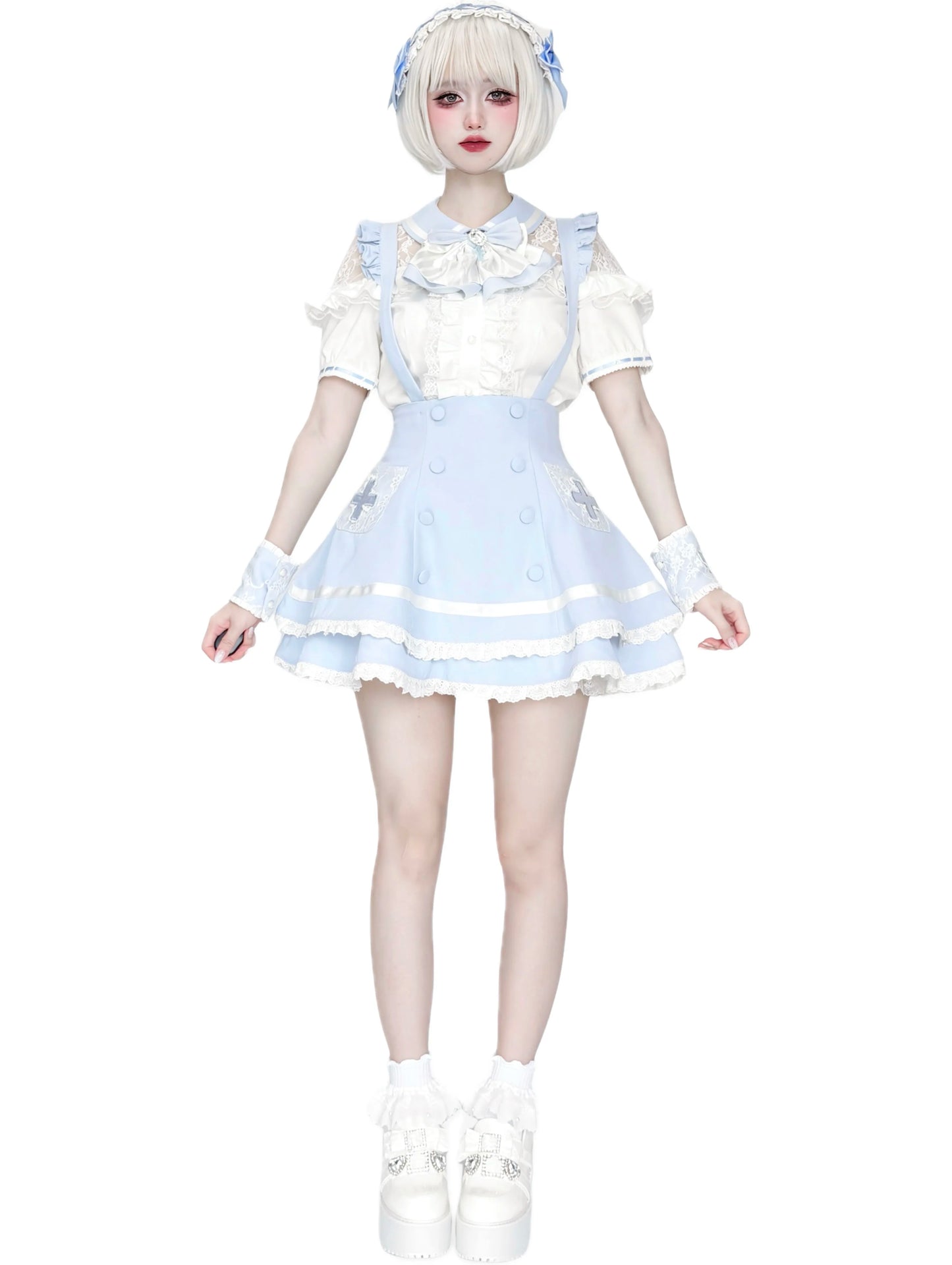 Women's White Gothic Lolita Two-Piece Set