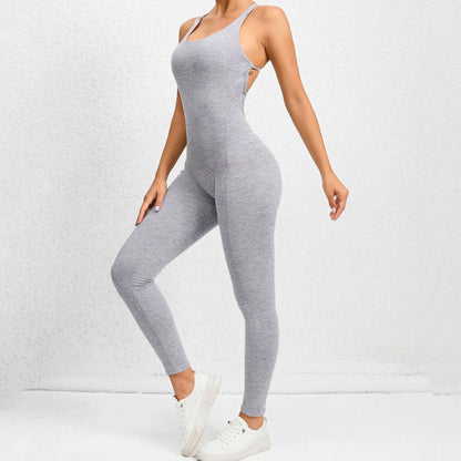 Women's Workout Slim Fit Ruched Black Jumpsuit