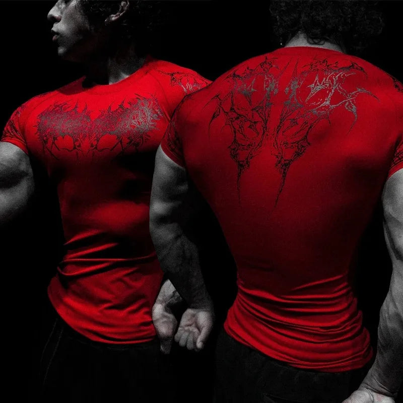 Breathedivinity Men's T-shirt - American Dark Style, Fitness and Sports Wear, Quick-Drying, Breathable, Compression Short Sleeve