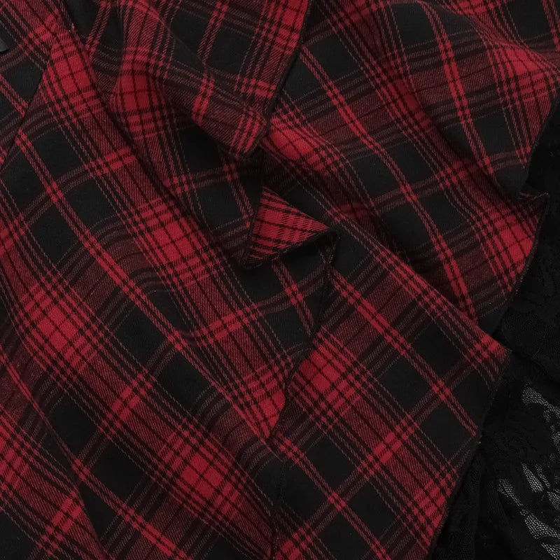 Women's Plaid Lace Spaghetti-Strap Midi Dress