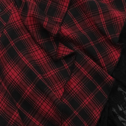 Women's Plaid Lace Spaghetti-Strap Midi Dress