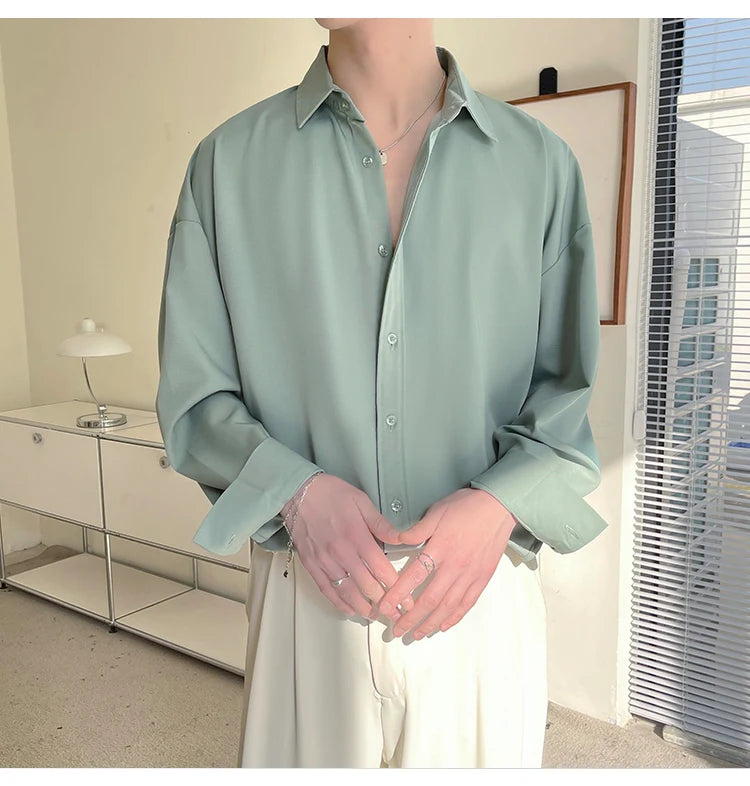 Ice Shirts Shirt Men Fashion Social Mens Dress Shirt Korean Loose Solid Color Long Sleeve Shirts Mens Casual Shirts M-2XL