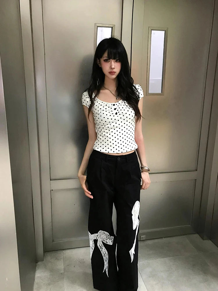 Women's Y2K Polka Dot Slim T-Shirt