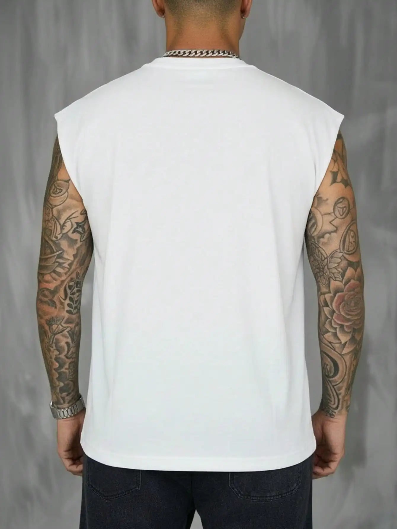 Men's White Sleeveless T-Shirt Tank Top Casual Loose Fit O-Neck Basic Vest Summer Gym Workout Streetwear Tops