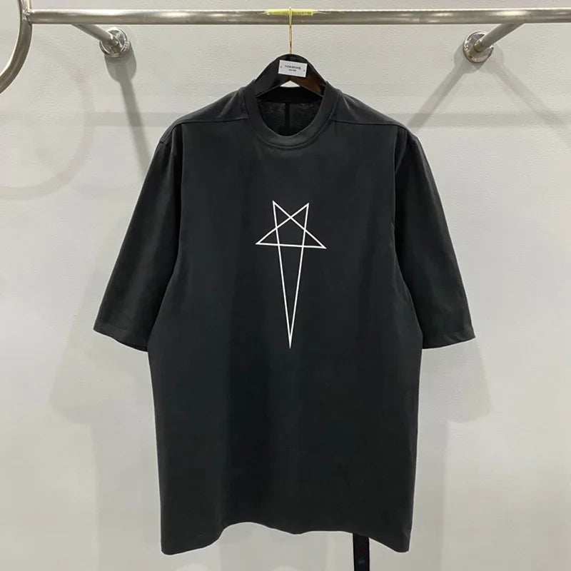 HKSH Spring Summer New Men's Tide Dark Cotton Form Five Star Printed Pattern Cotton T-shirts Half Sleeve Women Chic Tees HK2006