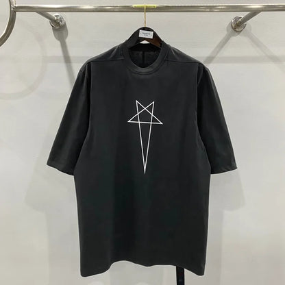 HKSH Spring Summer New Men's Tide Dark Cotton Form Five Star Printed Pattern Cotton T-shirts Half Sleeve Women Chic Tees HK2006