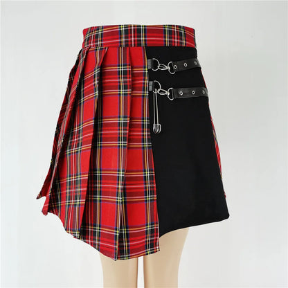 Women's Pink Plaid Gothic Mini Skirt