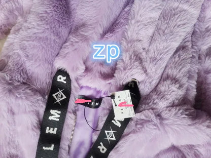 Japanese Harajuku Rabbit Ears Fur Purple Coat for women 2023 Winter New Women's Dark Punk Mid-Length Zipper Plush Coats Street