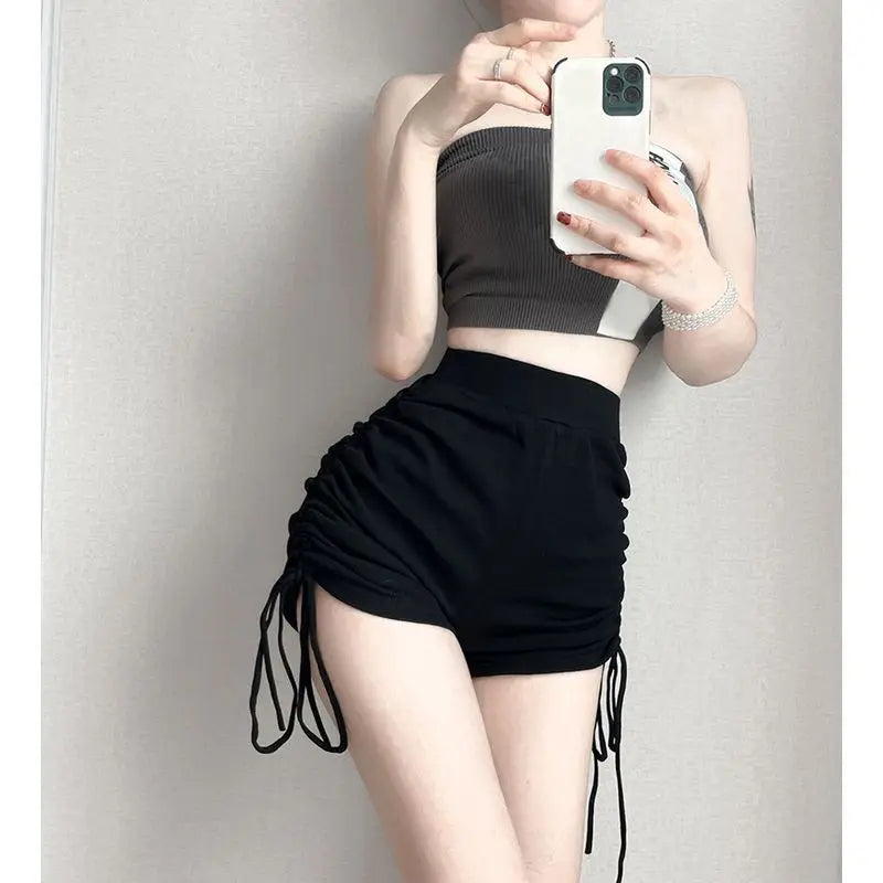 Summer Yoga Shorts Women Fitness Shorts Running Cycling Shorts Breathable Sports Edge Drawstring High Waist Workout Gym Shorts