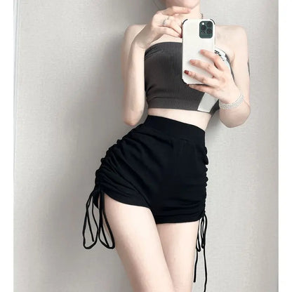 Summer Yoga Shorts Women Fitness Shorts Running Cycling Shorts Breathable Sports Edge Drawstring High Waist Workout Gym Shorts