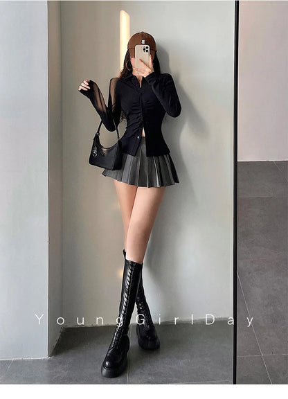  Pleated Skirt with Shorts Women Sexy High Waist White Black A-line Korean Gyaru Mini Tennis Skirt School Girl Summer