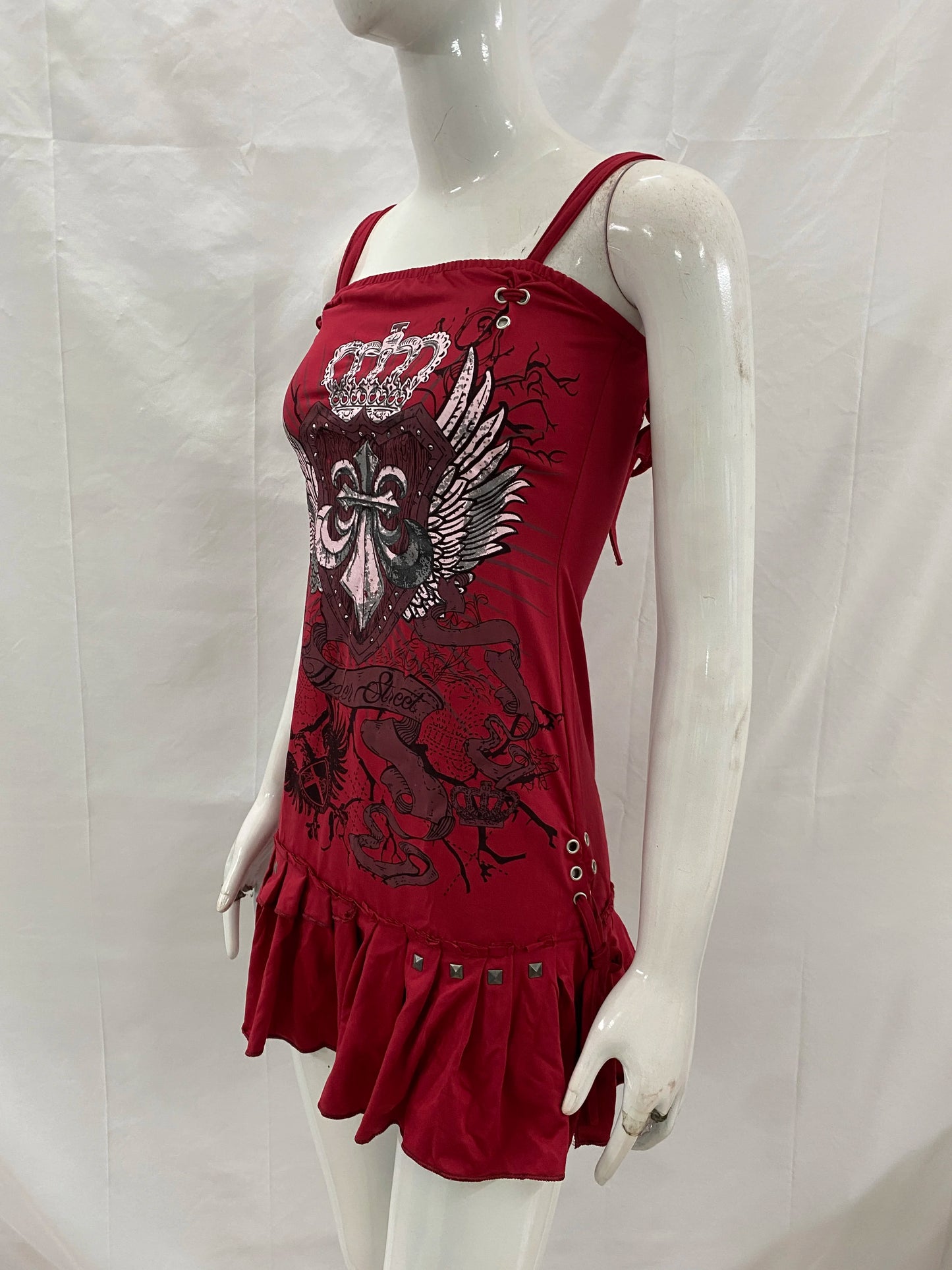 Women's Gothic Lace-Up Pleated Mini Dress