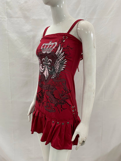 Women's Gothic Lace-Up Pleated Mini Dress