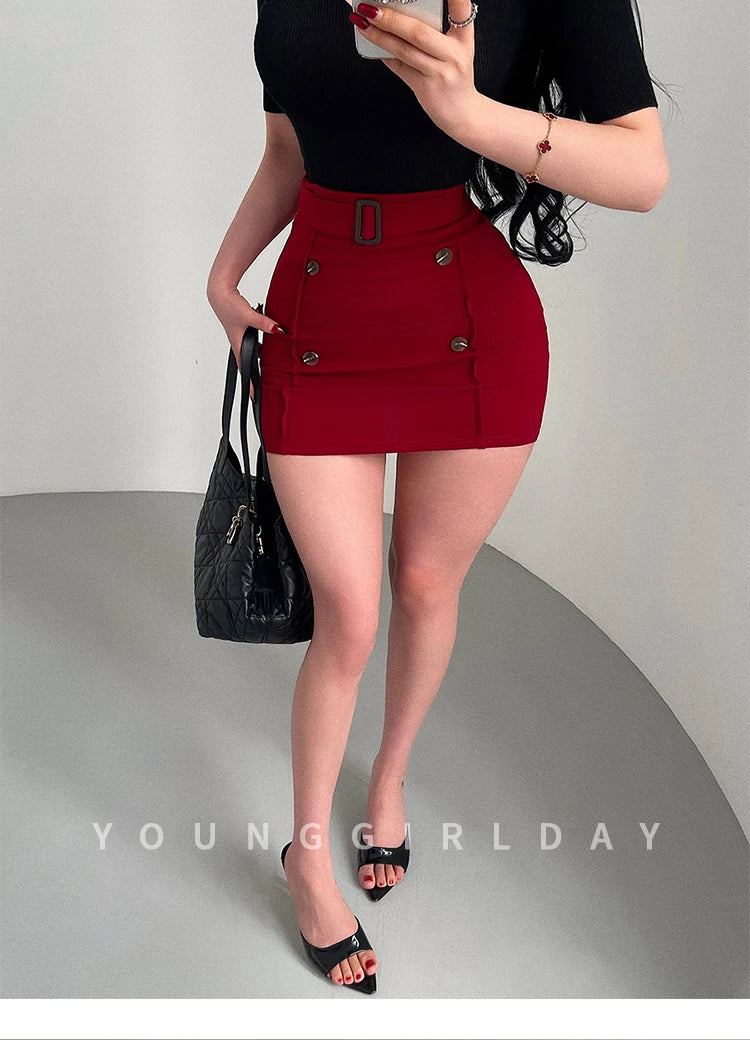 Women's High-Waist Belted Mini Skirt