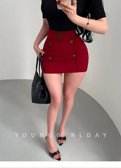 Women's High-Waist Belted Mini Skirt