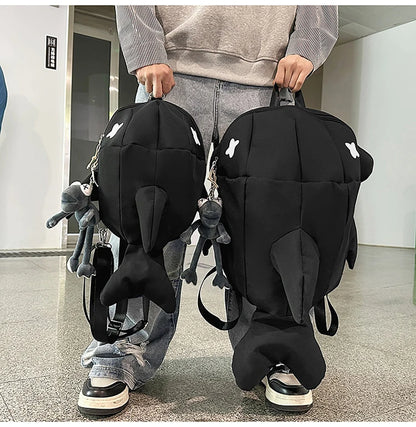Whale Design Dual Shoulder Backpack Unisex Street Style Cycling Bag Fashionable Student Backpack for Men And Women