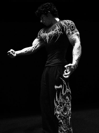 Gothic Battle Axe Short Sleeved Men's Quick Drying Stretch Fitness Suit For Summer Sports With Tight Compression Cuffs T-shirt