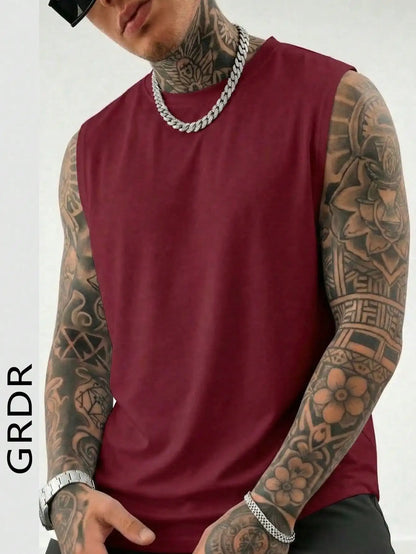 Men's White Sleeveless T-Shirt Tank Top Casual Loose Fit O-Neck Basic Vest Summer Gym Workout Streetwear Tops