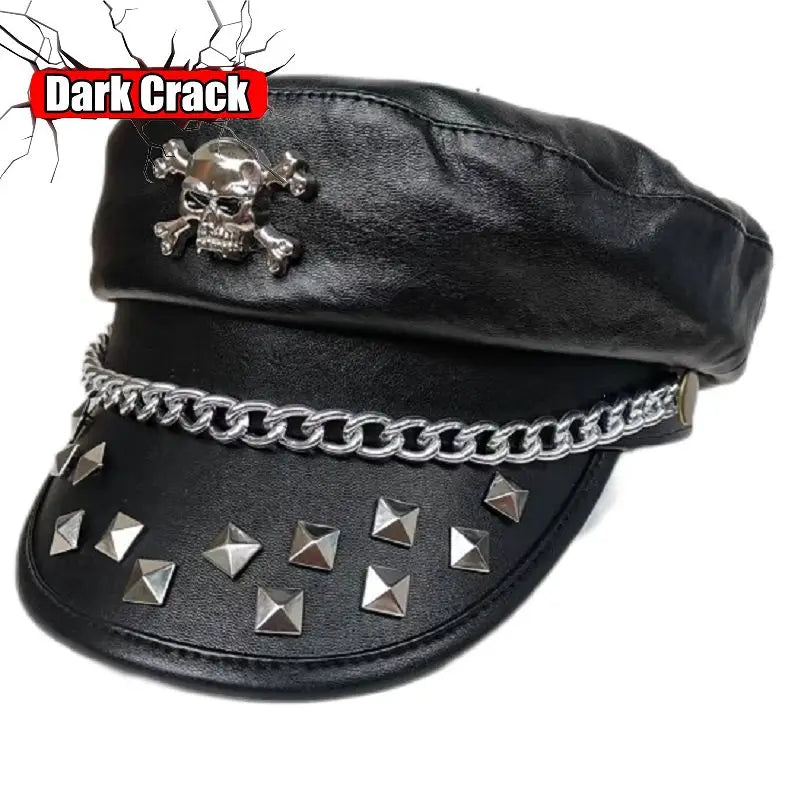 Women's Y2k Harajuku Gothic Punk Lolita Girls Original British Fashion Versatile Leather Style Rock Rivet Short Brim Beret Hat
