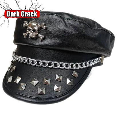 Women's Y2k Harajuku Gothic Punk Lolita Girls Original British Fashion Versatile Leather Style Rock Rivet Short Brim Beret Hat