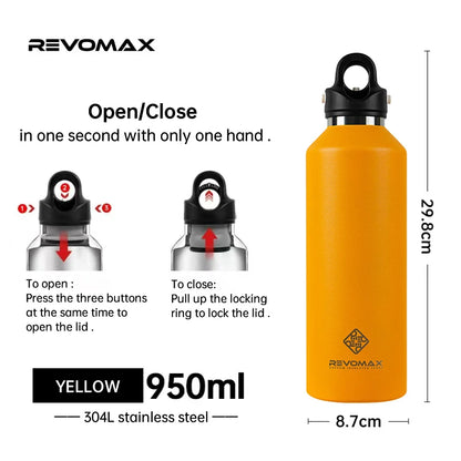 RevoMax-Double Wall Insulated Water Bottle, Outdoor Travel Sports Bottles, Stainless Steel Thermos for Tea, Thermal Cup, 600ml