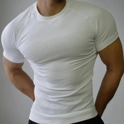 Summer Men Short Sleeve T-Shirt Breathable Compression Gym Running T Shirt Man Casual Tops Seamless Fitness Shirts Man Clothing