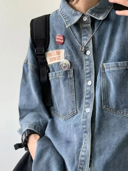 Harajuku Tooling Mens Sets 2024 Summer American Street Retro Denim Suit Hip Hop Printed Cowboy Shirt+Wide Leg Jeans 2-pcs New
