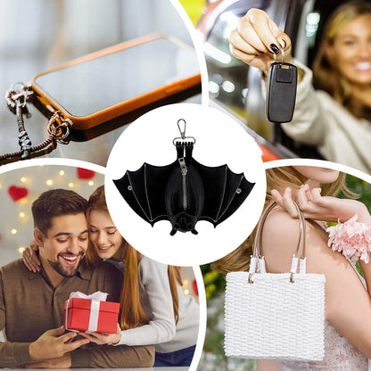 Coin Purse PU Leather Bat Gothic Bag Keychain Change Purse with Foldable Wings for Outdoor Shopping Travel Work School Events