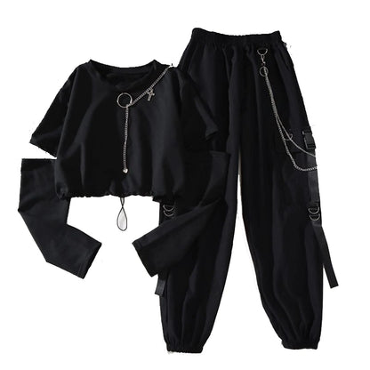 Spring Autumn Women Harajuku Cargo Pants Handsome Cool Two-piece Suit Chain - APEX RITUAL women's pants