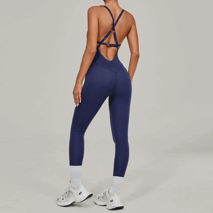 Women's Workout Backless Purple Jumpsuit