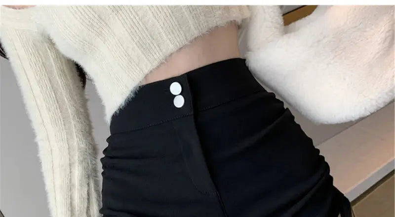 XS-5XL Shorts Women Black Wide-leg High Waist Shirring Lace-up All-match Streetwear Korean Fashion Summer Female Casual Y2k Chic