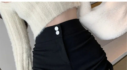 XS-5XL Shorts Women Black Wide-leg High Waist Shirring Lace-up All-match Streetwear Korean Fashion Summer Female Casual Y2k Chic