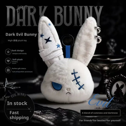 Halloween Gothic Bunny Plush Keychain RabbitBag Charm with Bandage Desian Kawaii Key Ring Pendant Car Bag Ornament Gift