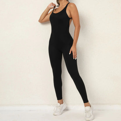 Women's Workout Slim Fit Ruched Black Jumpsuit