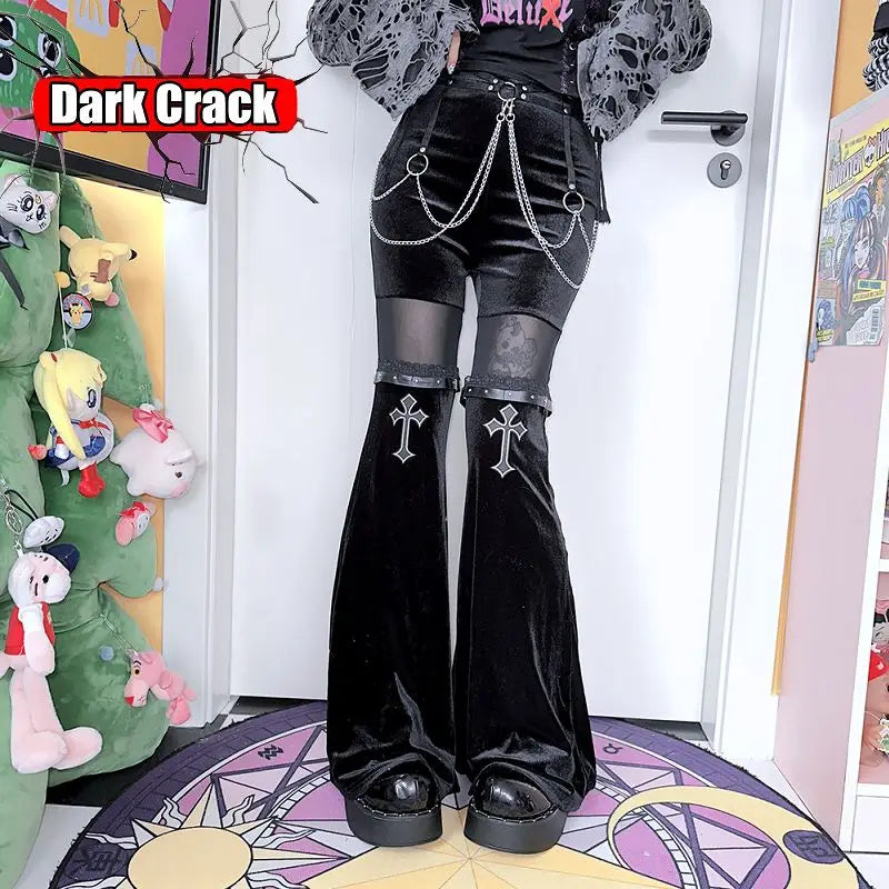 Punk Women’sY2k Gothic Harajuku Lolita Spicy Girls Halloween European  American Street Versatile Cross Loudspeaker Casual Pants