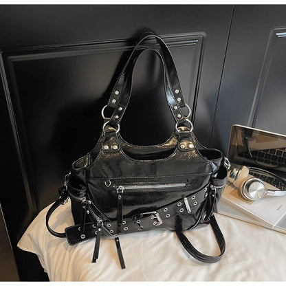 Fashionable Large Capacity Rivet Street Style Women's Tote Bag Shoulder Crossbody Bag Durable Polyester  Commuter Bag