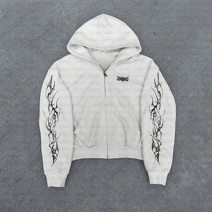 2025 new European and American retro punk complex design printed zipper cardigan hoodie trousers sweatpants suit street wear