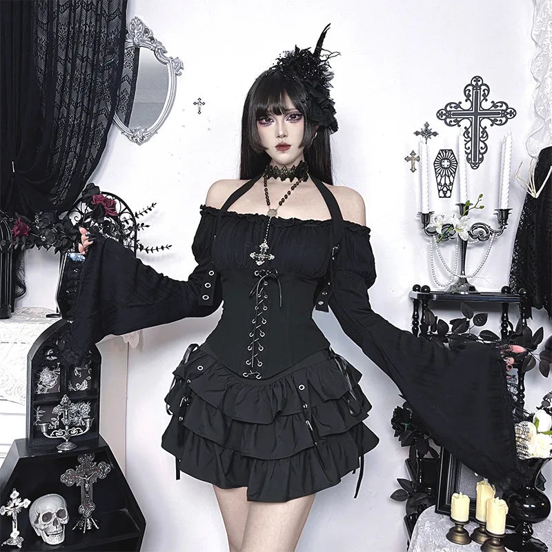Women's Gothic Bell-Sleeve Halter Top