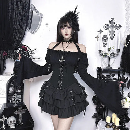 Women's Gothic Bell-Sleeve Halter Top