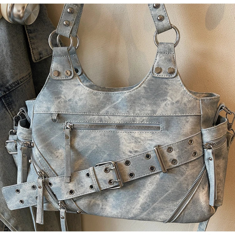 Fashionable Large Capacity Rivet Street Style Women's Tote Bag Shoulder Crossbody Bag Durable Polyester  Commuter Bag