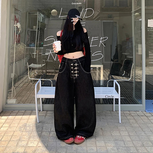 Y2k Jeans For Baggy Loose Wide Leg Distressed Washed High Waist Trousers - APEX RITUAL women's jeans